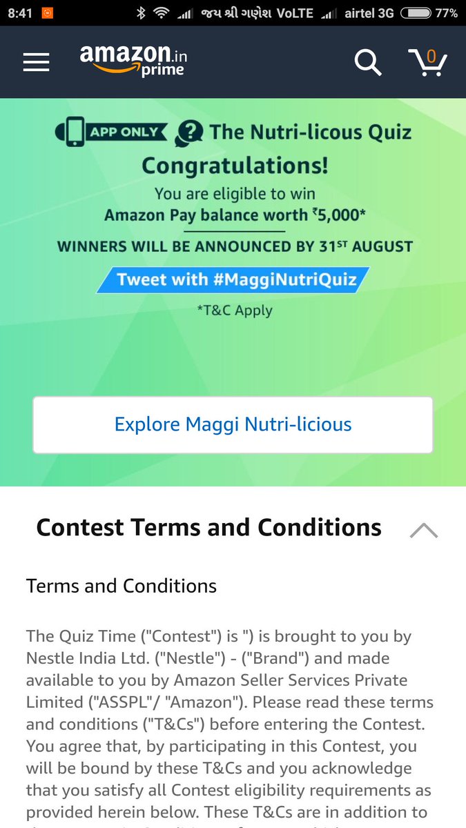 TechnoPravash's tweet image. #AmazonAppQuiz #magginutriquiz