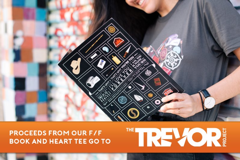 LGBTFansDB's tweet photo. Our F/F Fanart Book &amp; Heart Shirt are available now - grab 'em while you can! Proceeds go to @TrevorProject! https://t.co/nlImUTo0uF https://t.co/f7aW57ByvG