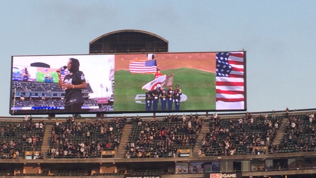 Weston Ranch JROTC color guard performing for the Raider Nation