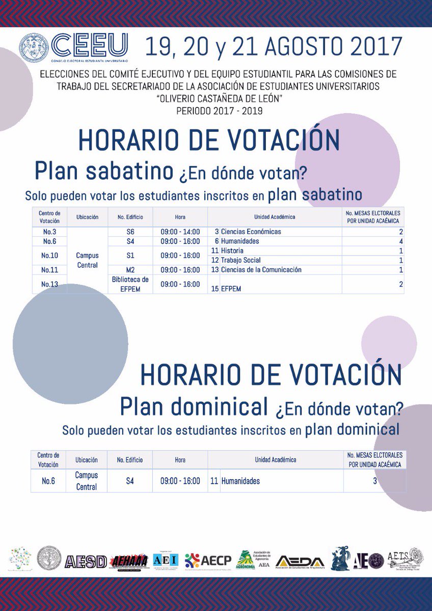 CEEU2017's tweet photo. Horarios de atención para el día de Mañana, domingo 2 de agosto. #EleccionesAEU https://t.co/lsUTBv9CNh