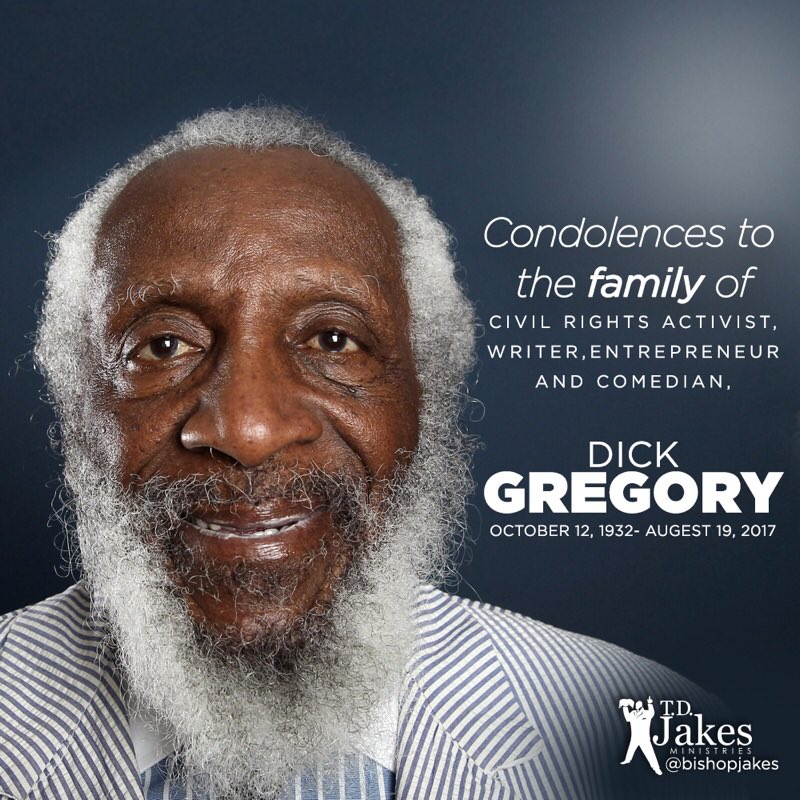 BishopJakes's tweet image. . @IAmDickGregory was a true warrior for justice and a resounding voice of our time. His legacy will never be forgotten.  Rest In Power!