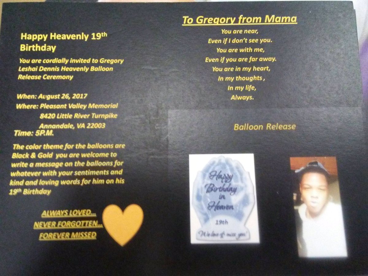 HOODstarLO's tweet photo. Greg's family would like to thank everyone for the support and invite everyone to his 19th bday balloon release. All the details are below https://t.co/te6w5LAmwJ