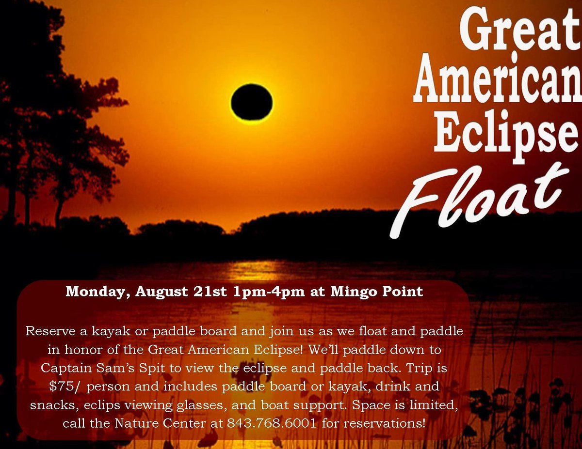 kiawahresort's tweet photo. Don’t miss our Eclipse Float tomorrow afternoon 🛶 #MingoPoint #Eclipse2017 https://t.co/TbI9zUh142