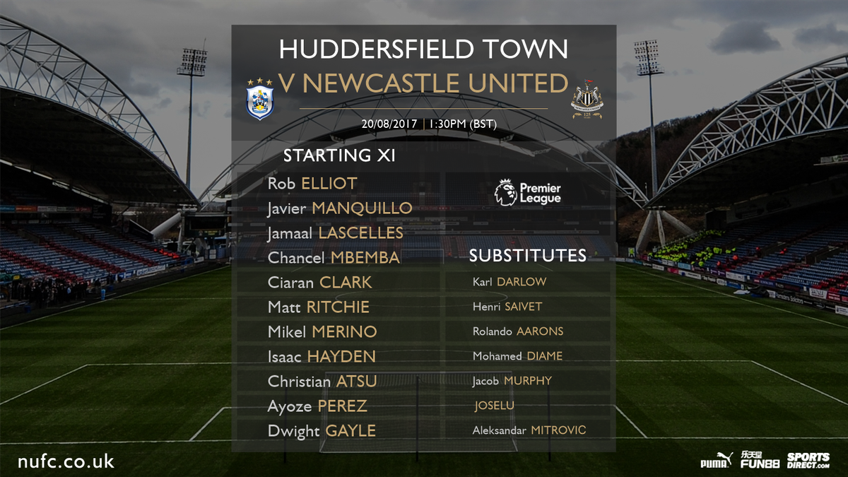 NUFC's tweet photo. TEAM NEWS: Here's how Newcastle United will line up at @htafcdotcom in the @premierleague this afternoon (1:30pm BST). #NUFC https://t.co/el6AwUnwe7