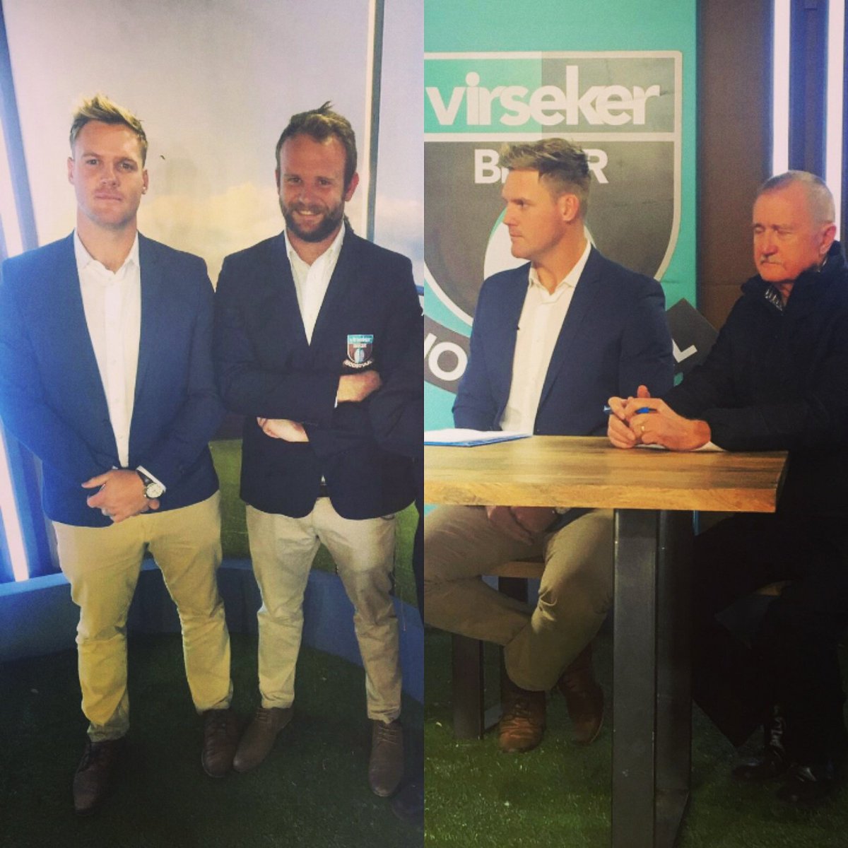 AlwynHollenbach's tweet photo. Lekker dag van virsekerbeker skolerugby op sy beste saam met dié kerels. @Virseker @kykNETtv @HamiltonWessels #commentators #geselsprogram https://t.co/553bRoF60I
