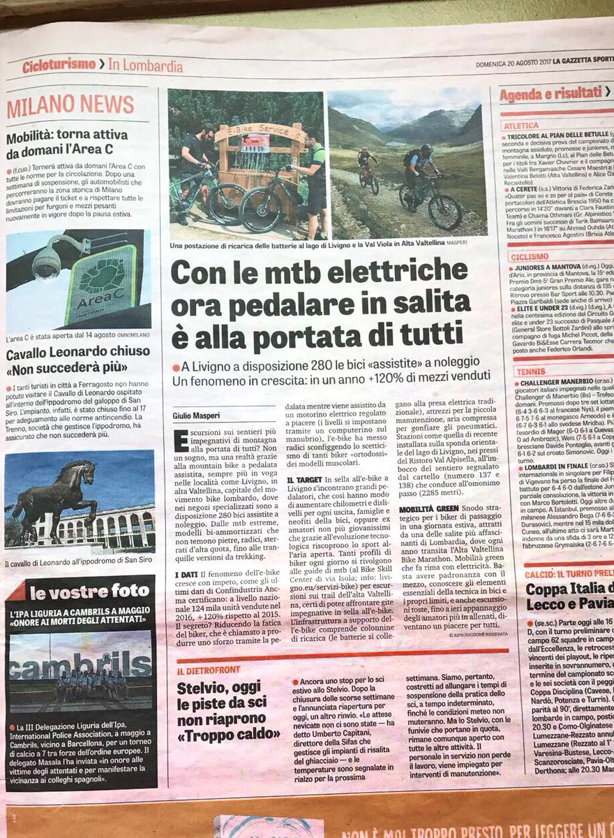 A #Livigno le #EBike sono un trend così crescente che anche <a href="/Gazzetta_it/">La Gazzetta dello Sport</a> ne ha fatto un articolo 🚲📄😎