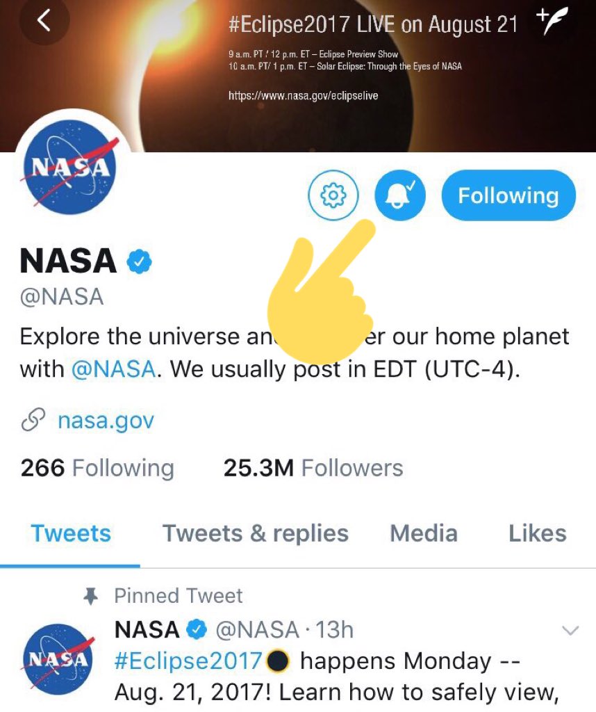 Turn on live video notifications for @NASA for a reminder to watch #Eclipse2017 LIVE on Twitter.