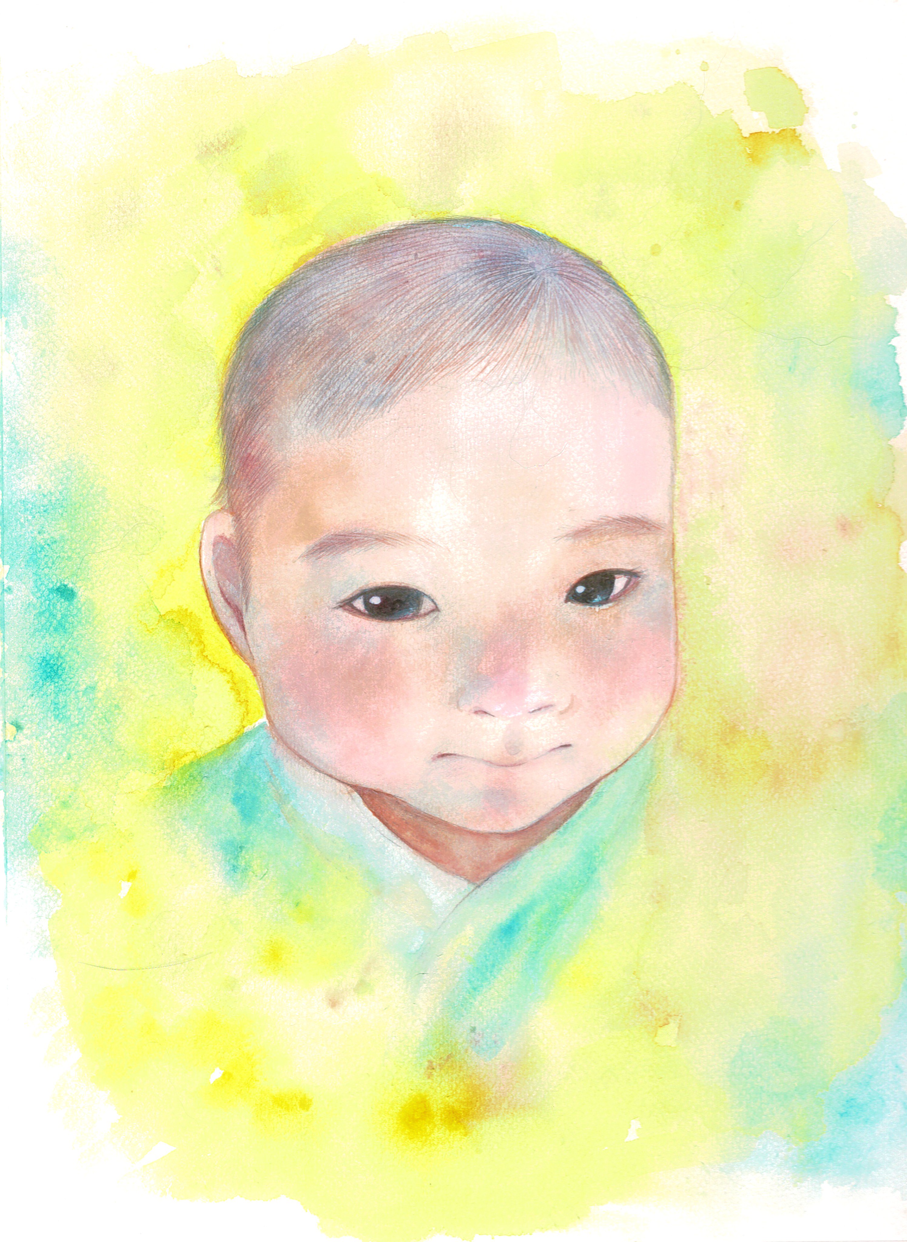 子供の絵水彩画 水彩画・原画「愛らしい子供」シリーズ 絵画 tami suzukake 通販