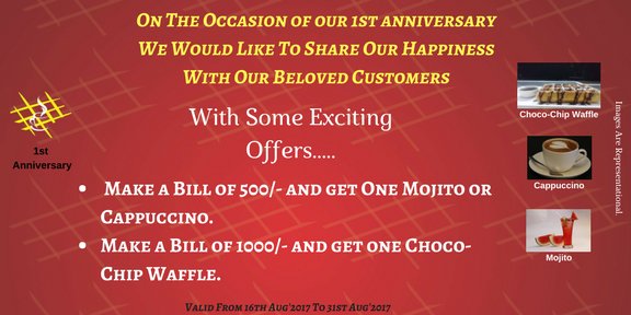 WaffleMagic5's tweet image. As #wafflemagic is entering into 2nd year here are some offers for the walk-in customers..