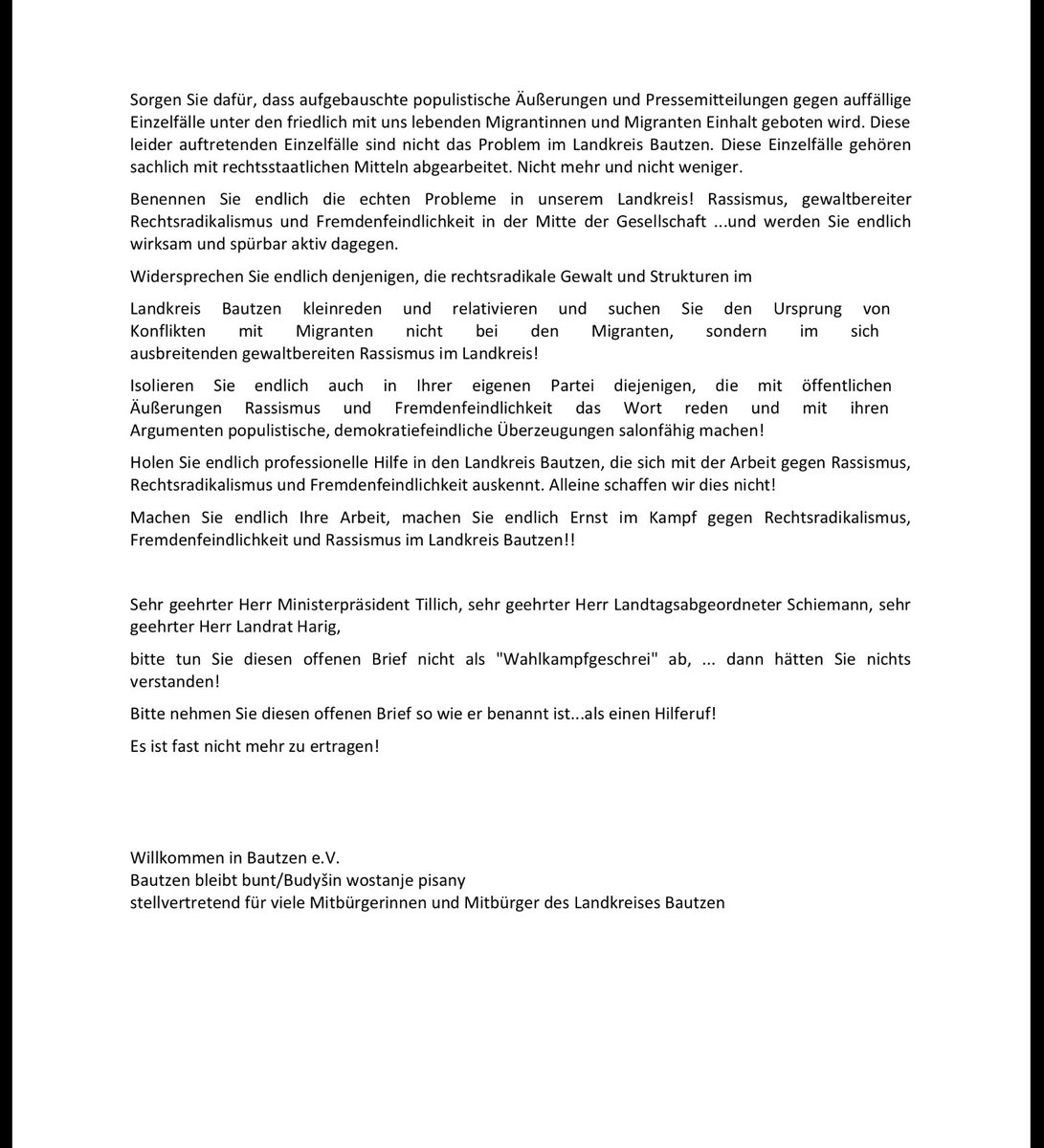 Offener Brief an Ministerpräsidenten Tillich, Landrat Harig und MdL Schiemann: Ein Aufschrei! Ein Hilferuf aus dem Landkreis #Bautzen!