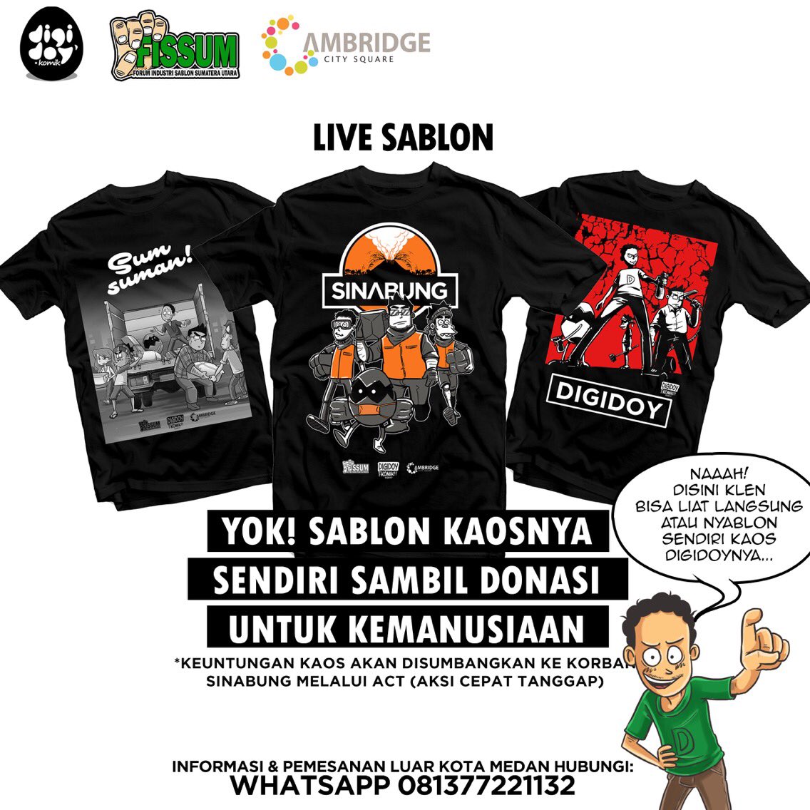 digidoy's tweet photo. Hari terakhir Sumsuman untuk Sinabung!

#digidoy #digidoykomik #kegiatansosial #sinabung #fissum #livesablon https://t.co/RvRnOVwef6