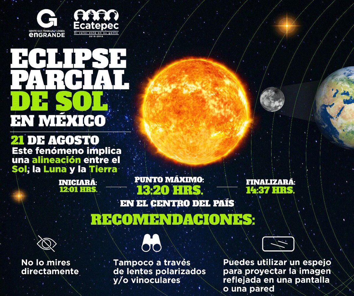 indalecio_r_v's tweet photo. El día de mañana habrá un #Eclipse de sol, no olviden tomar precauciones al momento de apreciarlo. Les comparto algunos datos: https://t.co/fcXzwPgfgK