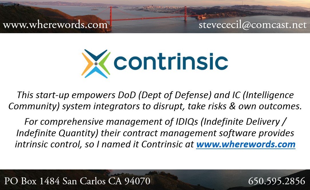 WhereWords's tweet photo. #Yesinamedit! #Contrinsic #ContractManagement #IDIQ #CIO #CTO #govcon #OGSystems #bigdata #startup #namer #naming #branding #VerbalBranding https://t.co/WMZAlt0hyA