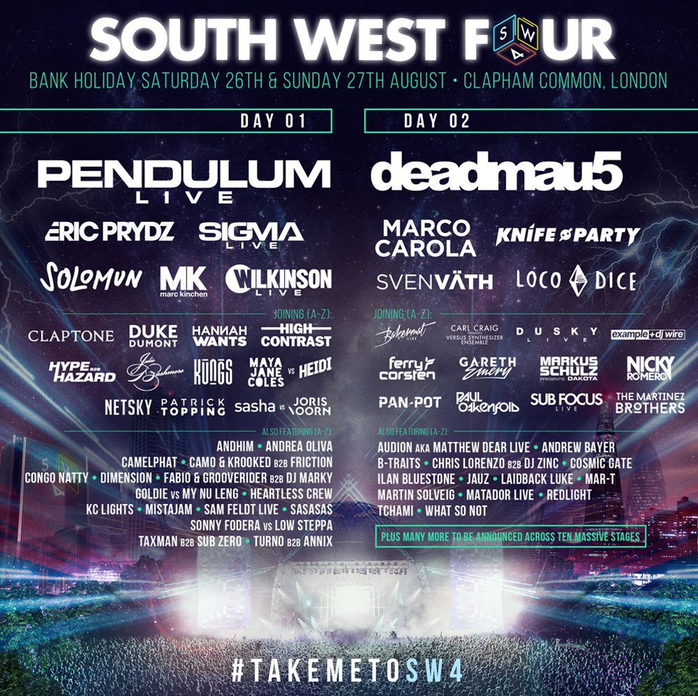 #PendulumLive+#Deadmau5 to perform at #SOUTHWESTFOUR 26-27thAug #BankHoliday 

#sw4tickets👉 {awin1.com/cread.php?awin…}

#londonislovinit