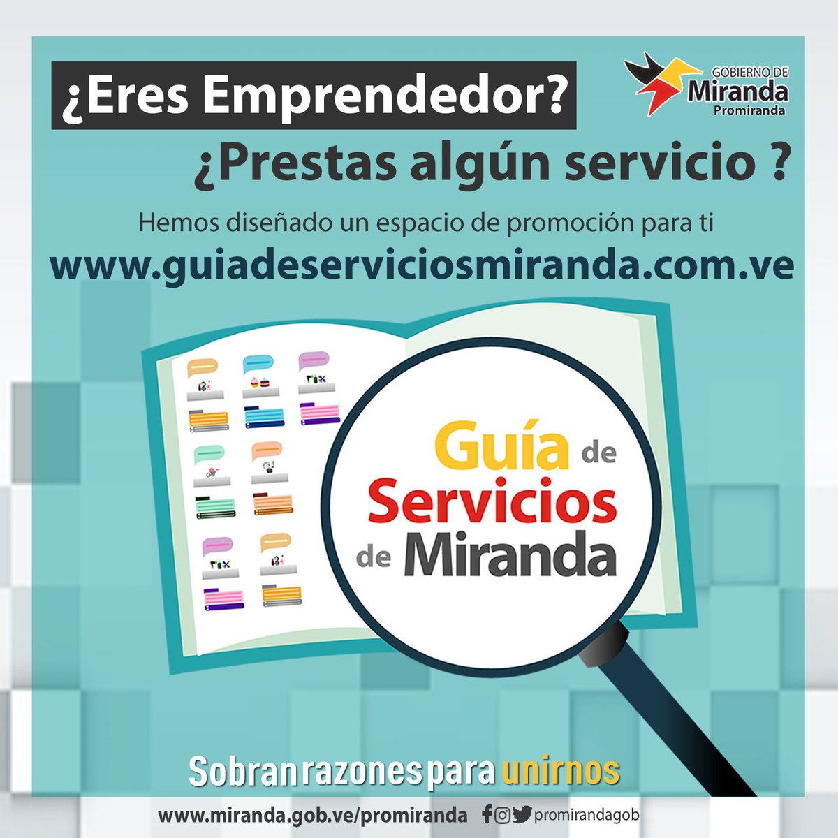 Obtén promoción eficaz y gratuíta para tu emprendimiento. Ingresa a: guiadeserviciosmiranda.com.ve y ¡registrate!