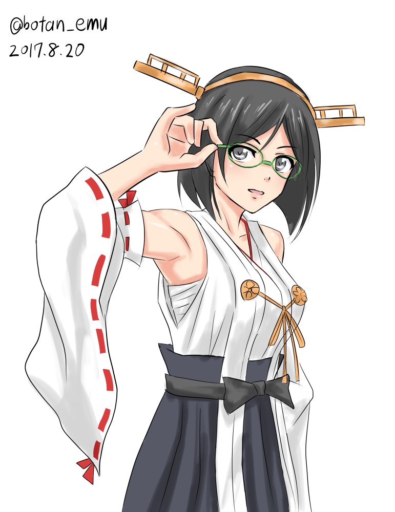 kirishima (kancolle) 1girl solo black hair green-framed eyewear short hair one-hour drawing challenge glasses  illustration images