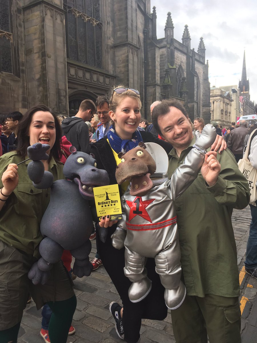 OrdinaryDaysLDN's tweet photo. Bit of fun on the Mile with  @PetitsTheatre - congrats on your final show of #FirstHippo today! ❤️ #EdFringe https://t.co/4V6RI1z4c6