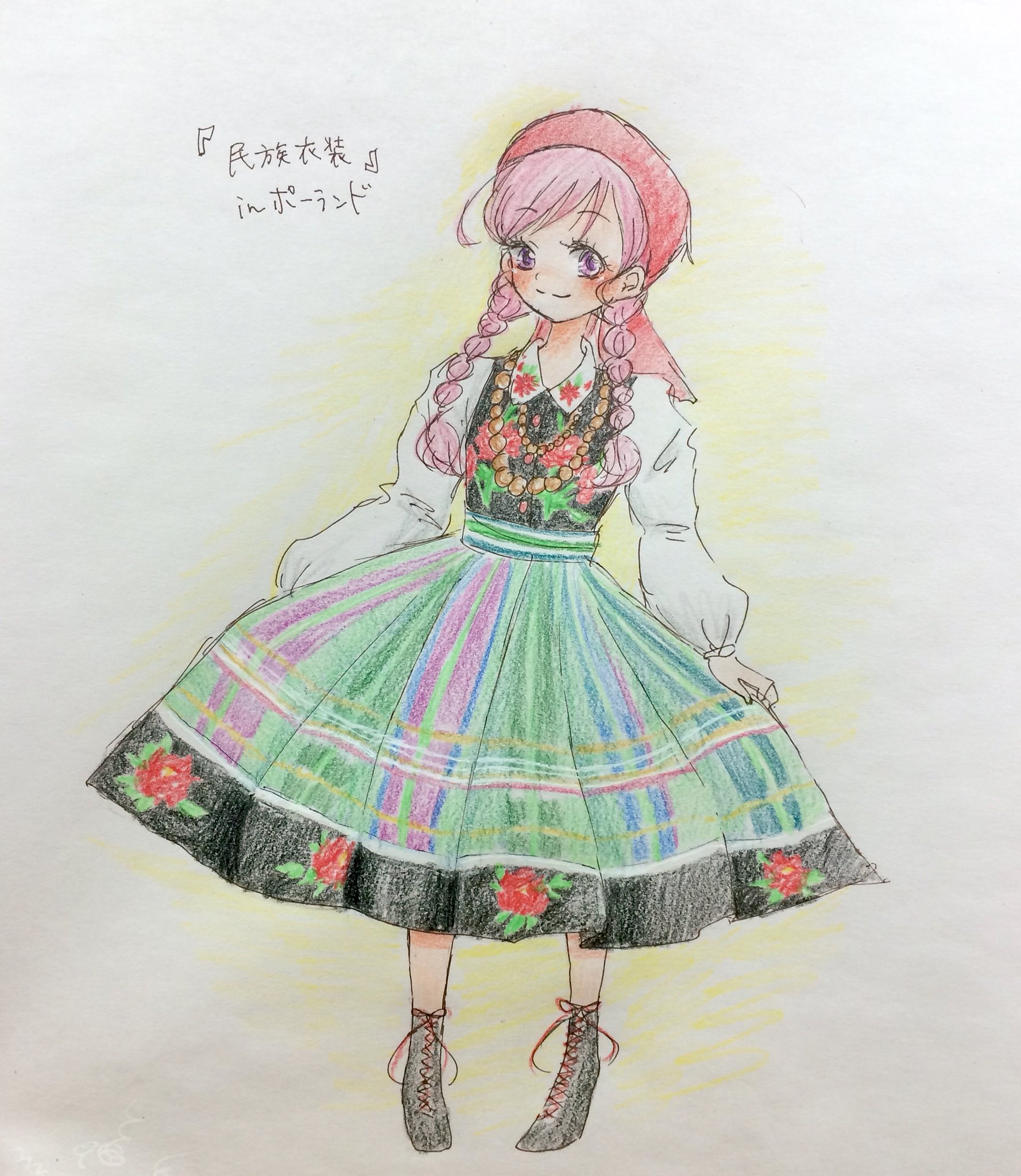 油彩画　民族衣装の女の子 民族衣装を着たウクライナ女性。油絵。ウクライナ支援のため
