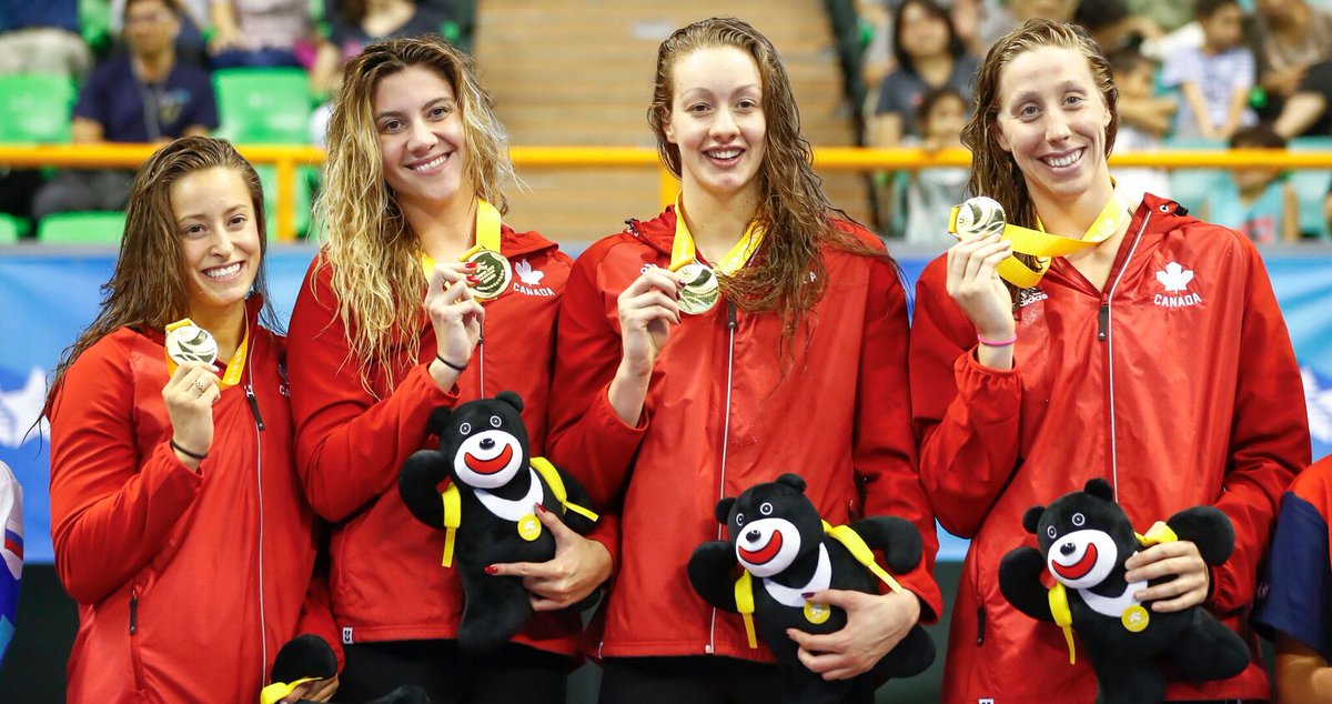 SwimmingCanada's tweet photo. Gold medal for the women’s freestyle relay team
https://t.co/RmENwR2bma https://t.co/kw1vM6k8we