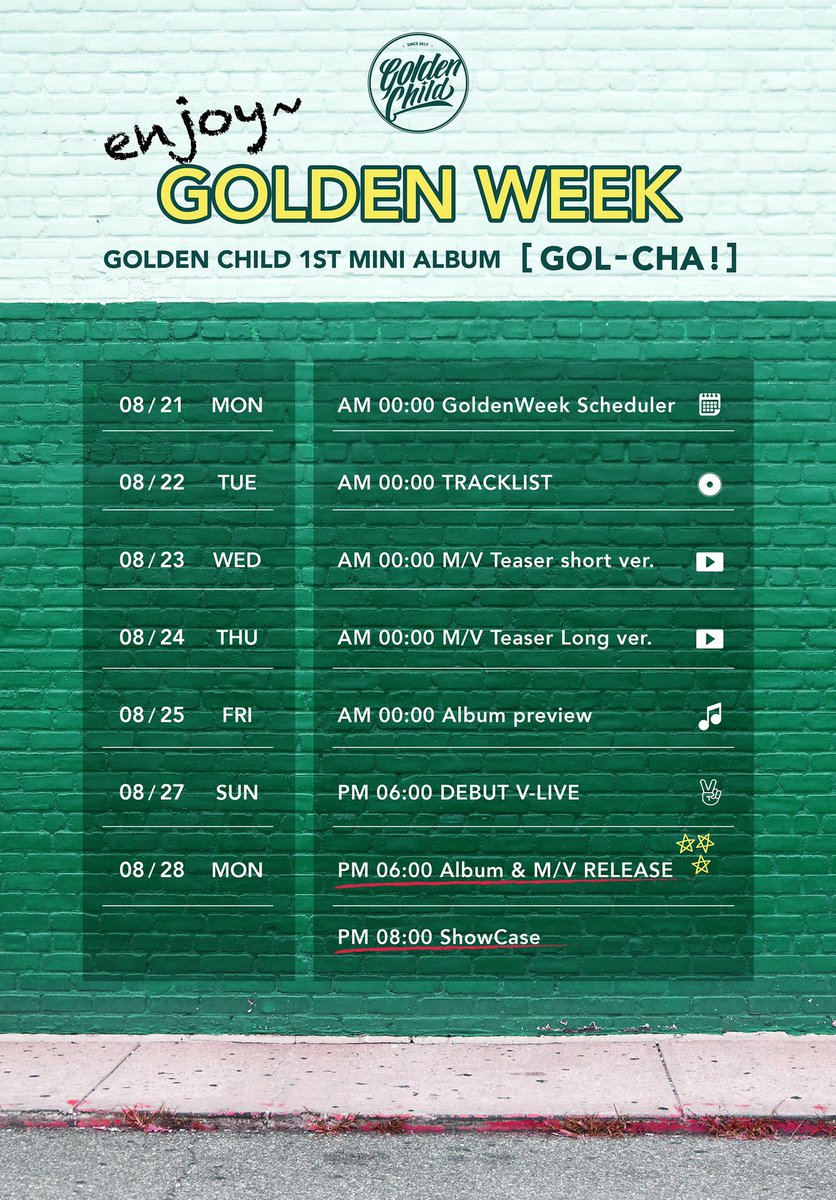 GoldenChild's tweet photo. [#Golden_Child] #골든차일드 #1ST_MINI_ALBUM #Gol_Cha! #Golden_Week #Scheduler #20170828 https://t.co/IUqM3apdJN