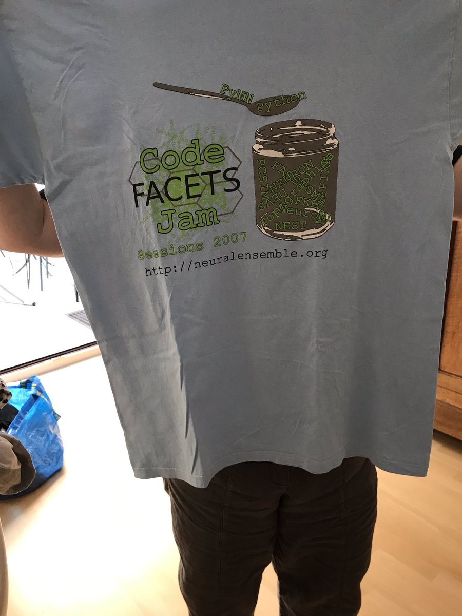 BrainScaleS's tweet image. Laundry during weekend : Historic shirt from first FACETS CodeJam 2007, a decade ago, the birth of #PyNN ! neuralensemble.org