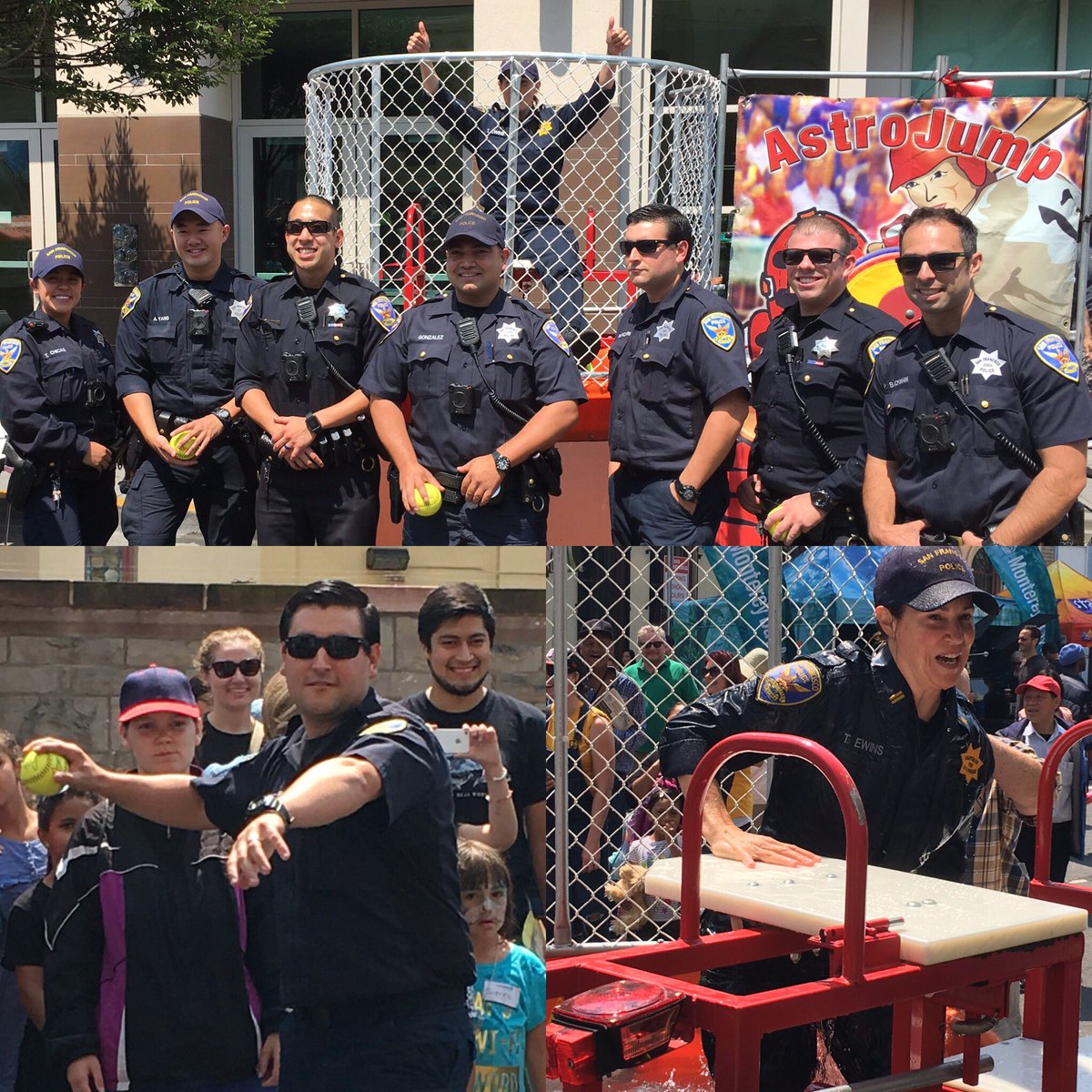 Great to see <a href="/SFPDTenderloin/">SFPD Tenderloin</a> officers here to support <a href="/SundayStreets/">Sunday Streets SF</a> and to, er, 'help' <a href="/TLCapt/">Teresa Ewins</a> in the dunk tank 😬 ⚾️⚾️⚾️ #🐳