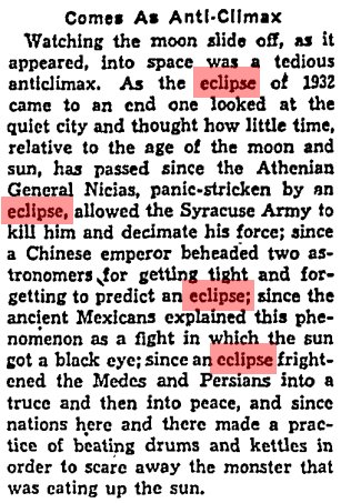 Some thoughts on the 1932 eclipse from <a href="/baltimoresun/">The Baltimore Sun</a>