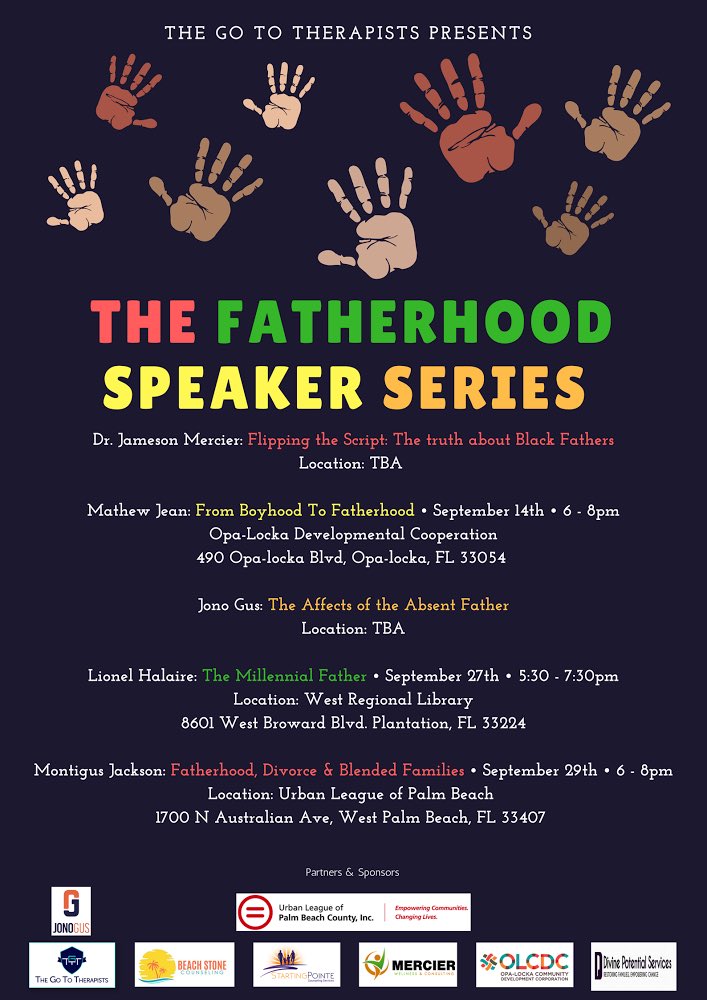 TGTTherapists's tweet photo. #fatherhoodspeakers #TheGoToTherapists #OLCDC #TGTT #blackmentalhealth #blackfathers #fatherhood #miamidade #broward #palmbeach https://t.co/b1cXLngkpa