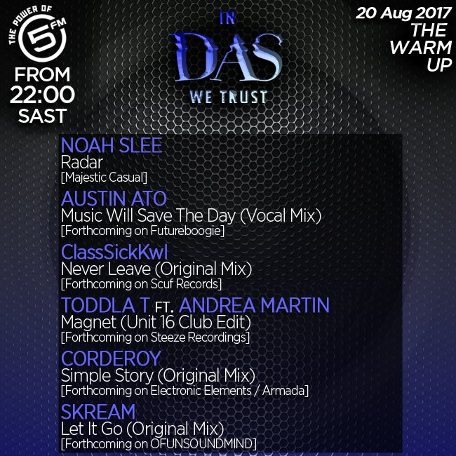 iamDasKapital's tweet photo. LIVE from 10PM SAST on @5FM
#InDasWeTrust  20.08
1st Hr
> Warmup
> @wearetwinstate (UK) guestmix + interview

Strm: https://t.co/09S3ICVQaB https://t.co/PBLxZX9hVY