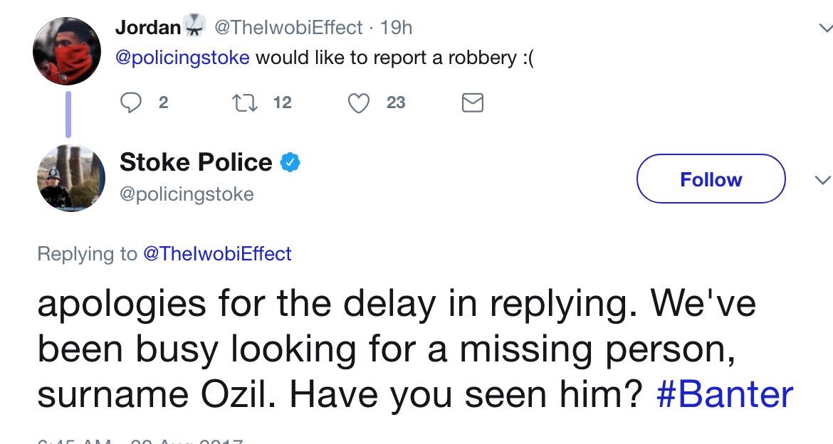 sportingindex's tweet photo. No holding back from @policingstoke after yesterday's game... #STOARS https://t.co/TnePZQ43qP