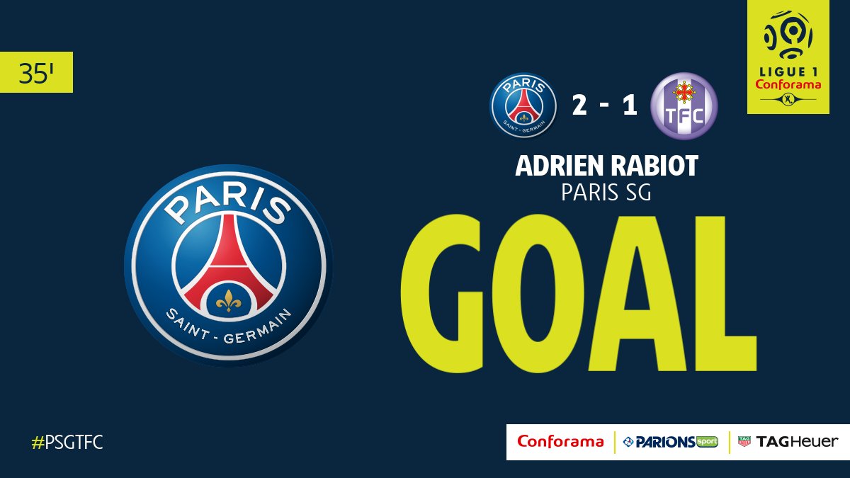 Ligue1's tweet photo. But du @PSG_inside  ⚽️
@Adriien_Rabiiot donne l'avantage aux Parisiens d'une frappe imparable 🚀
#PSGTFC https://t.co/Vpun8fosTK