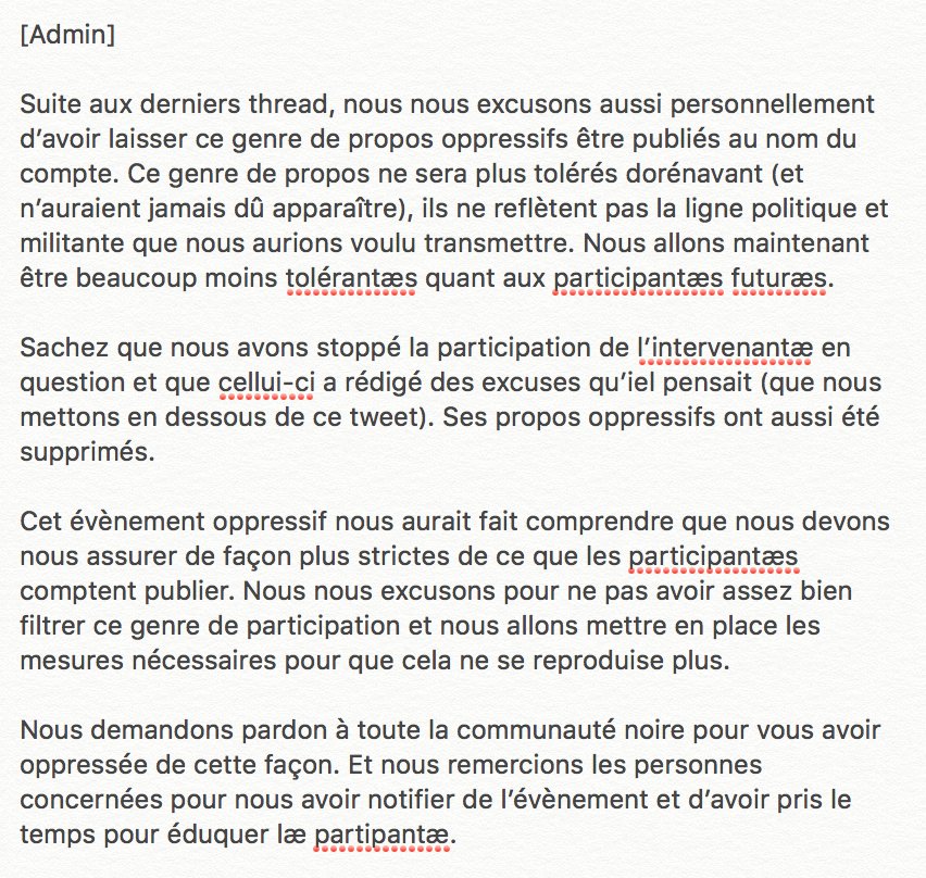 [Admin] Nos excuses suites aux propos oppressifs tenuæs par l'ancien•ne participantæ :