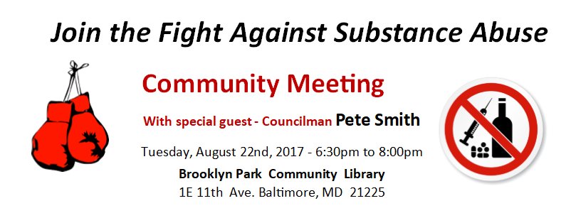 NLASAAACO's tweet photo. Please join us along with Councilman Pete Smith @PeteSmithMD for a community meeting about substance abuse in northern AACO on Tuesday https://t.co/ang0b3MihH