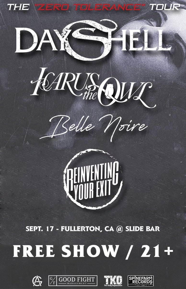 RYEband's tweet photo. Zero Tolerance Tour is coming to @theslidebar on Sept 17th. Come see us w/ @DayShell @Icarustheowl &amp; @BelleNoireBand https://t.co/Y5rjry7sxg