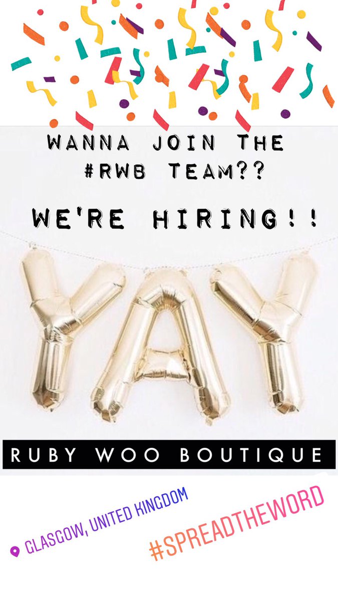 CVs and covering letter to rubywooboutique@gmail.com. More info on our FB and Insta pages 👯👏🏼💖 #teamrubywoo #glasgowboutique