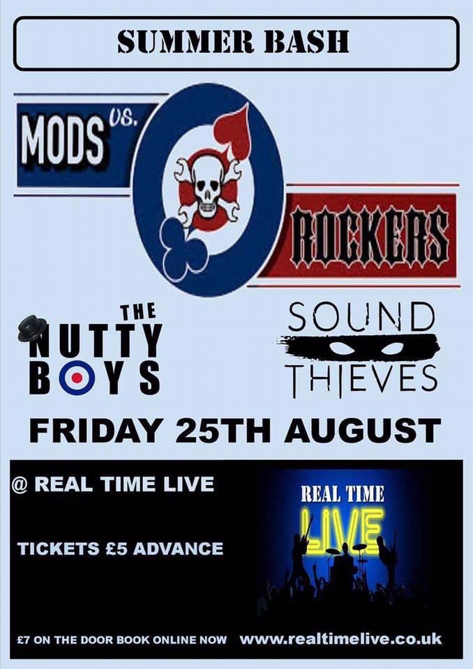 soundthieves1's tweet photo. Friday it's "Mods vs Rockers" - us &amp; The Nutty Boys Live @RealTimeLive1 - Mod Mayhem and Raucous Rock ! LET'S HAVE IT ! £5 adv. £7otd -  🤘 https://t.co/OHITyfdRDk