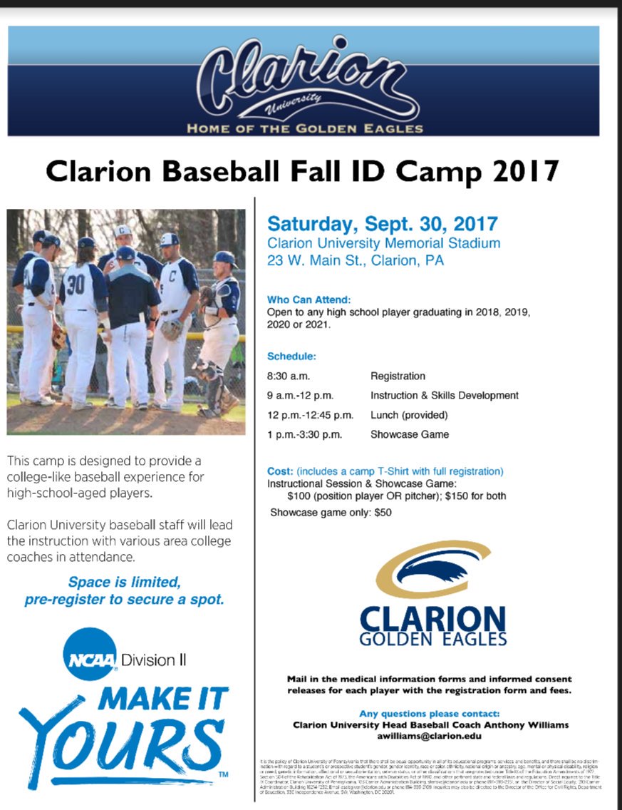 Clarion Baseball on Twitter: "Registration now open for our Sept 30 ...
