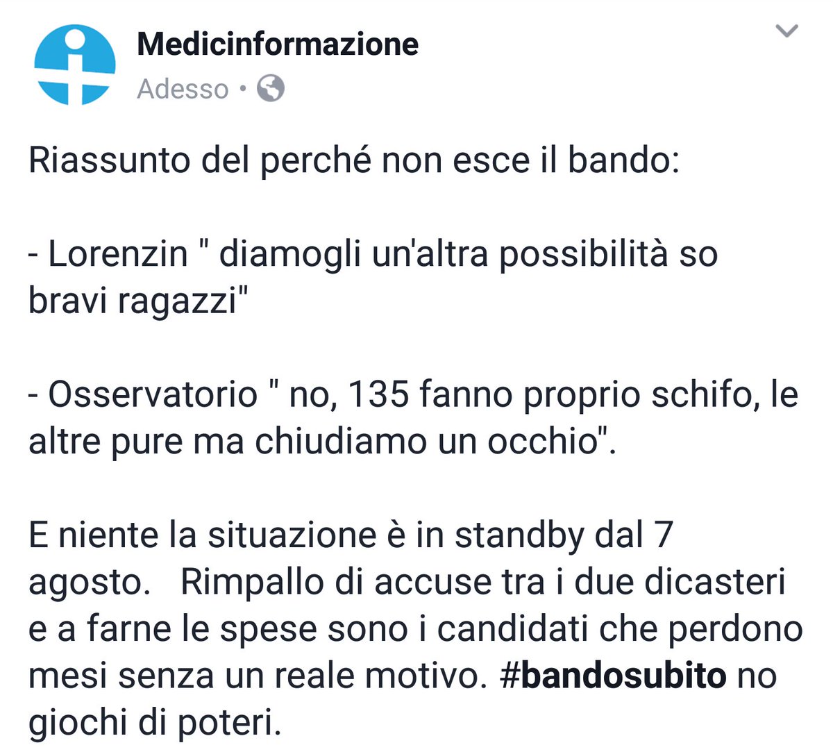 MedinFormazione's tweet photo. @BeaLorenzin @waltermazzucco @f_crimi @valeriafedeli @MilaSpicola @SimonaRavizza abbiamo reso l'idea? #bandosubito #vogliamospecializzarci https://t.co/bya8SAfd4P