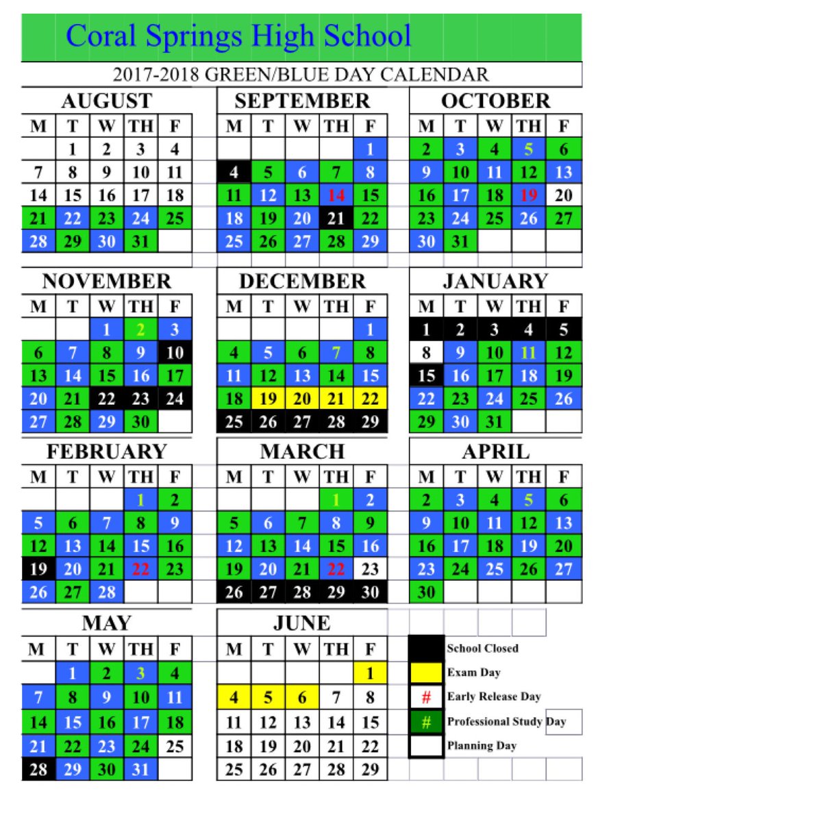 Colts,welcome back! Monday, 8/21 is a green day, blocks 1-4.Retweet the green &amp; blue 2018 Colts calendar. #ColtsUnited <a href="/ColtConnection/">Colt Connection</a>