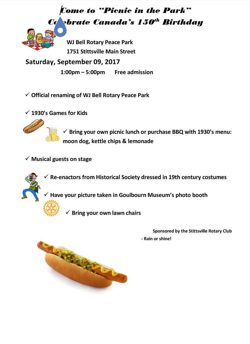 RotaryStitts's tweet photo. Hope to see many of our Stittsville residents at our community picnic in the park. https://t.co/tuMhjHtiia