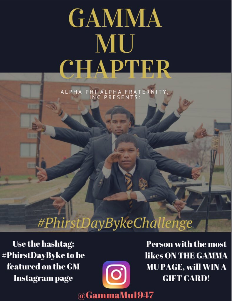 LCAlphas's tweet photo. The Gamma Mu Chapter PRESENTS: #PhirstDayBykeChallenge. Follow us on Instagram @GammaMu1947 Dress to impress to WIN a gift card 💳! https://t.co/AgthCQbXJJ