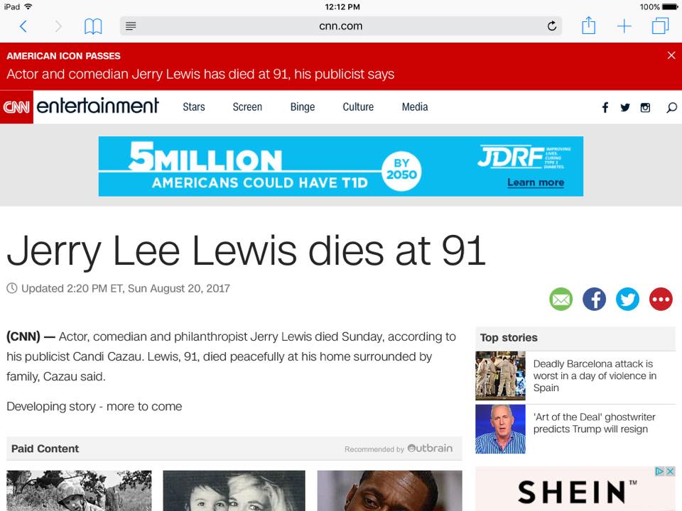 CNN thinks Jerry Lee Lewis died today