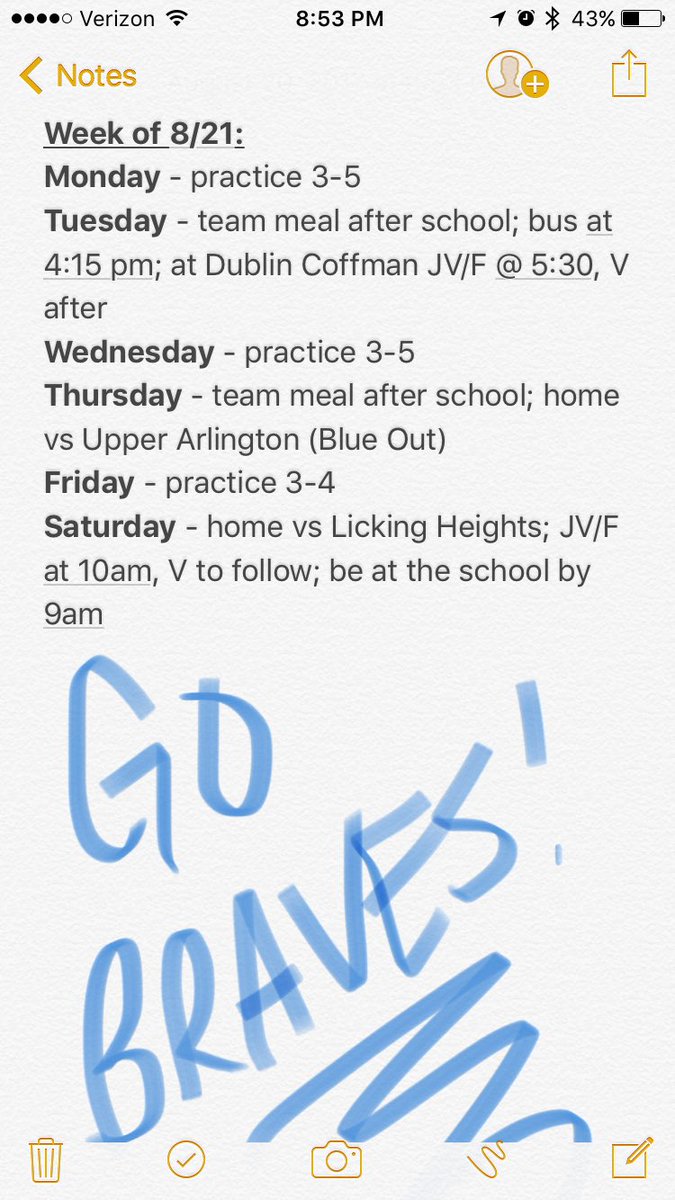 Schedule for this week!!! #letsgobraves 💙💛🏐💛💙
