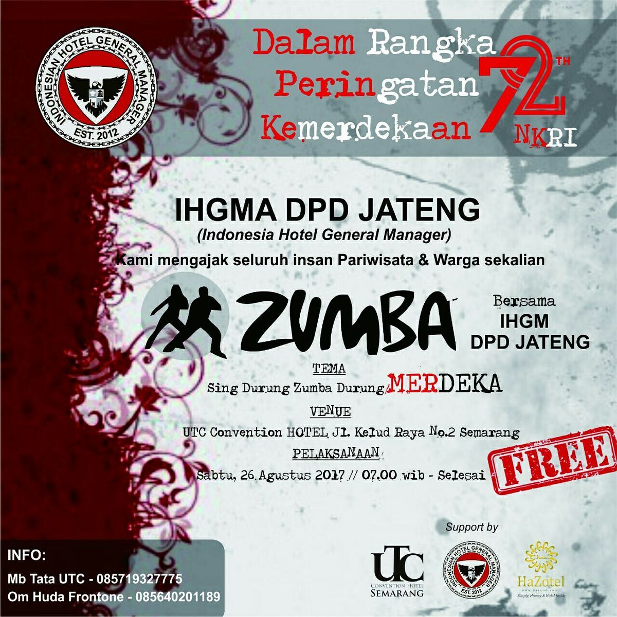 UTCHotelSmg's tweet photo. Sing Durung Zumba Durung Mredeka
Ikuti ZUMBA di UTC Hotel yang diadakan oleh IHGMA DPD JATENG, acara ini GRATIS
#eventsemarang #semarang https://t.co/jymEluoAb1