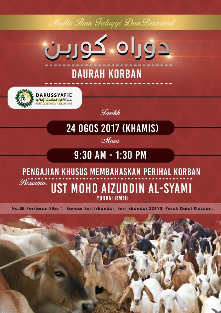 Daurah korban.

Jemput hadir bagi yang berkelapangan. Mohon hebahan, Lillaahi Taala.