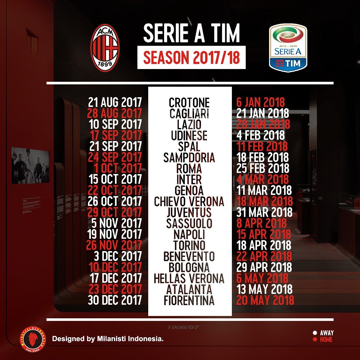 Jadwal AC Milan Musim 2017/2018 #ForzaMilan 
#SerieA #MilanistiIndonesia