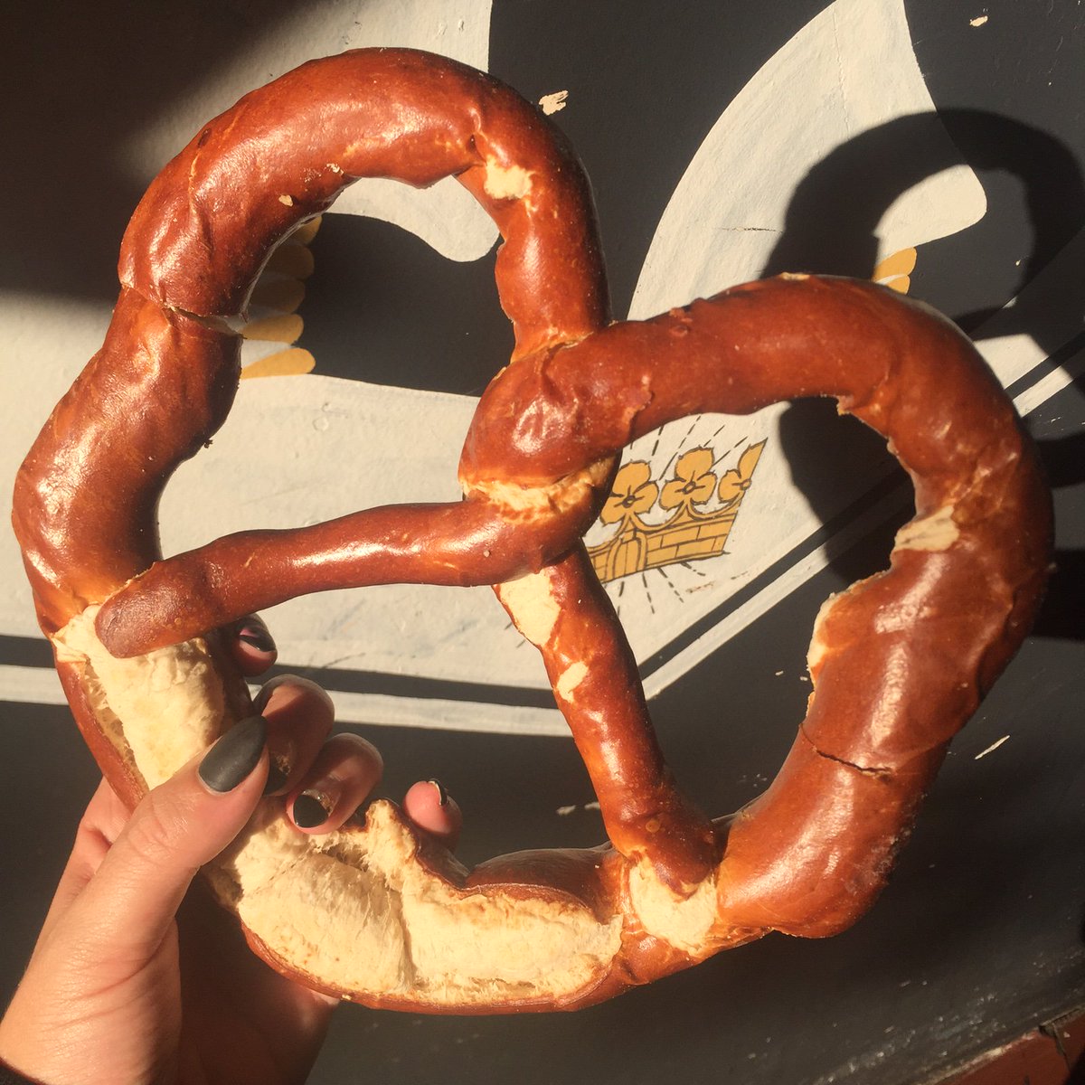 Snack time: Our Jumbo Oktoberfest Pretzel served with Liptauer (spicy cheese spread) and sweet mustard.
