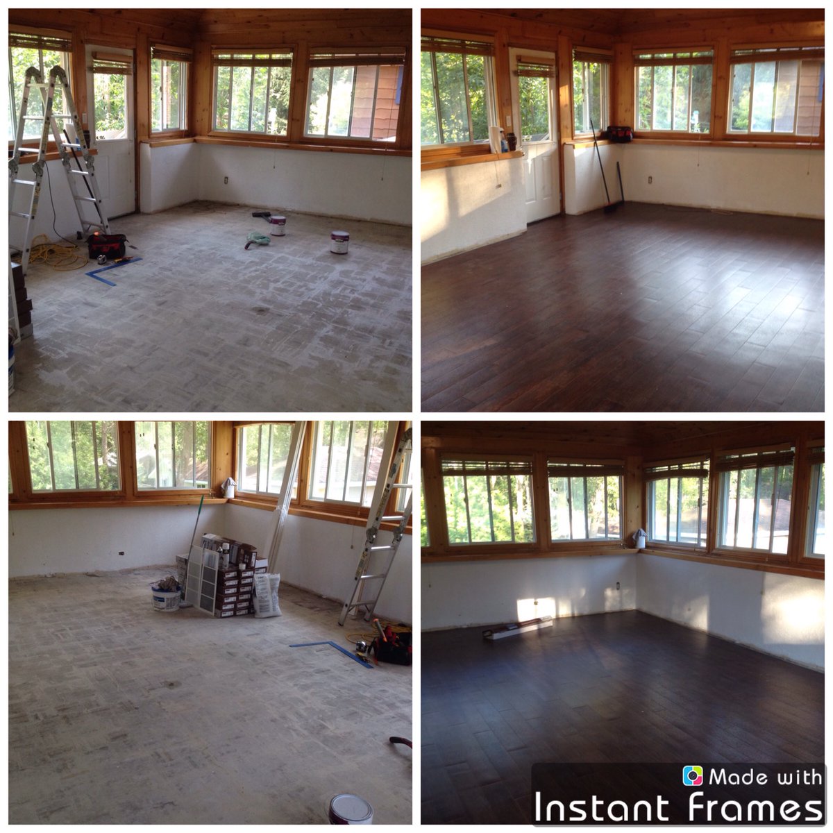 Sunroom painted and new flooring. #renovation #ladyboss #painting #flooring #workingmom #ladywithatoolbelt