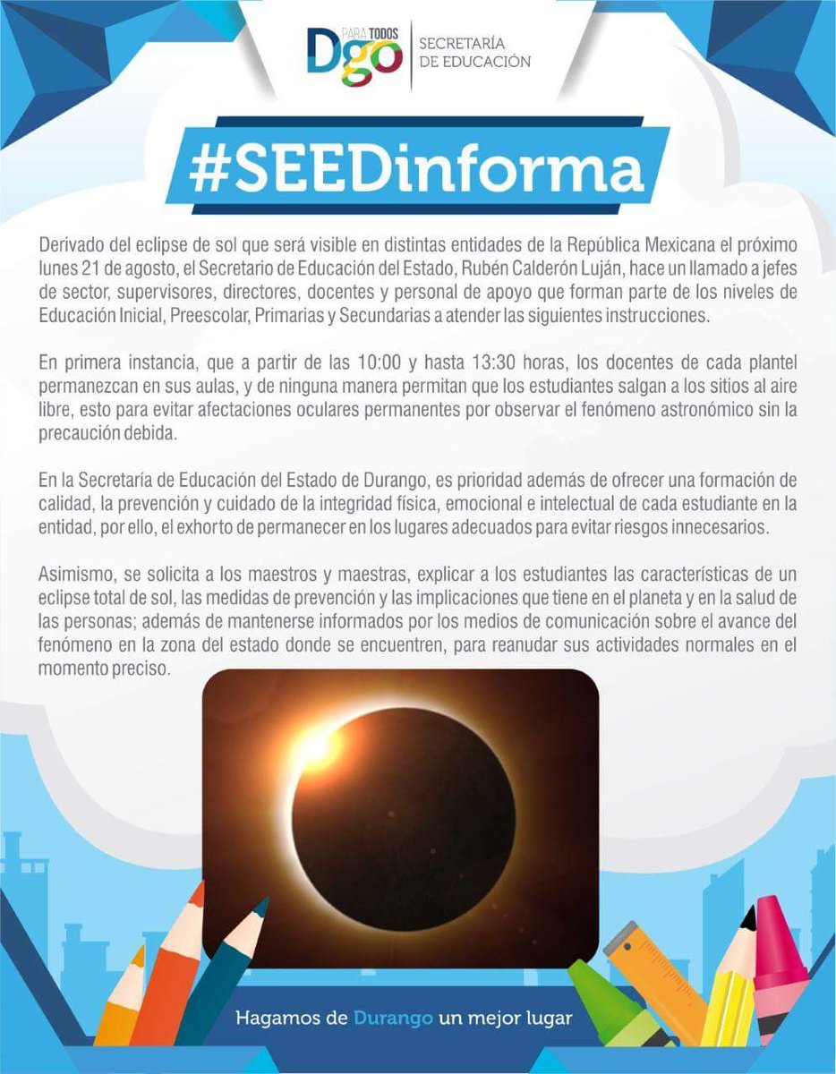 MemoRosalesP's tweet photo. Comparto las recomendaciones de @SEED_Dgo para este lunes 21 de agosto. https://t.co/Ke24f2bweE