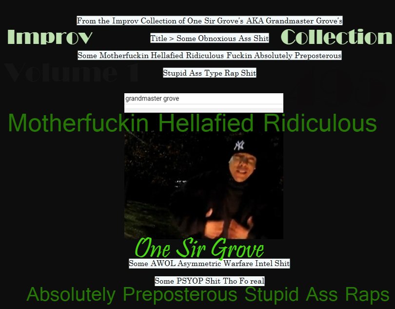 AONNRecords's tweet photo. Motherfuckin Hellafied Ridiculous Absolutely Preposterous Stupid Ass Raps #BeanWhipDippin #Improv #onesirgrove #StupidAssRaps #Comedy wizord https://t.co/AbTTYqxNhc
